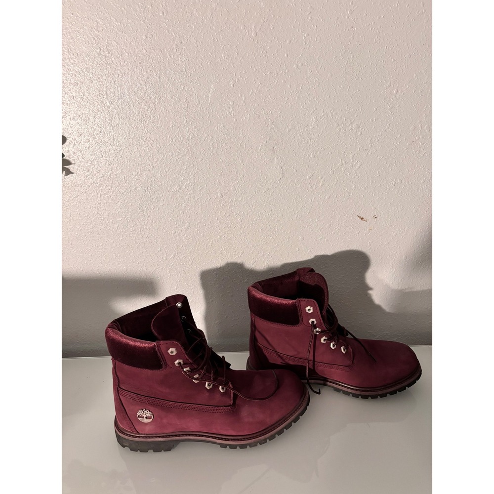 Timberland 6 Inch Premium Burgundy Nubuck Velvet Collar Boots A1KC1 Womens 10 - Picture 3 of 9